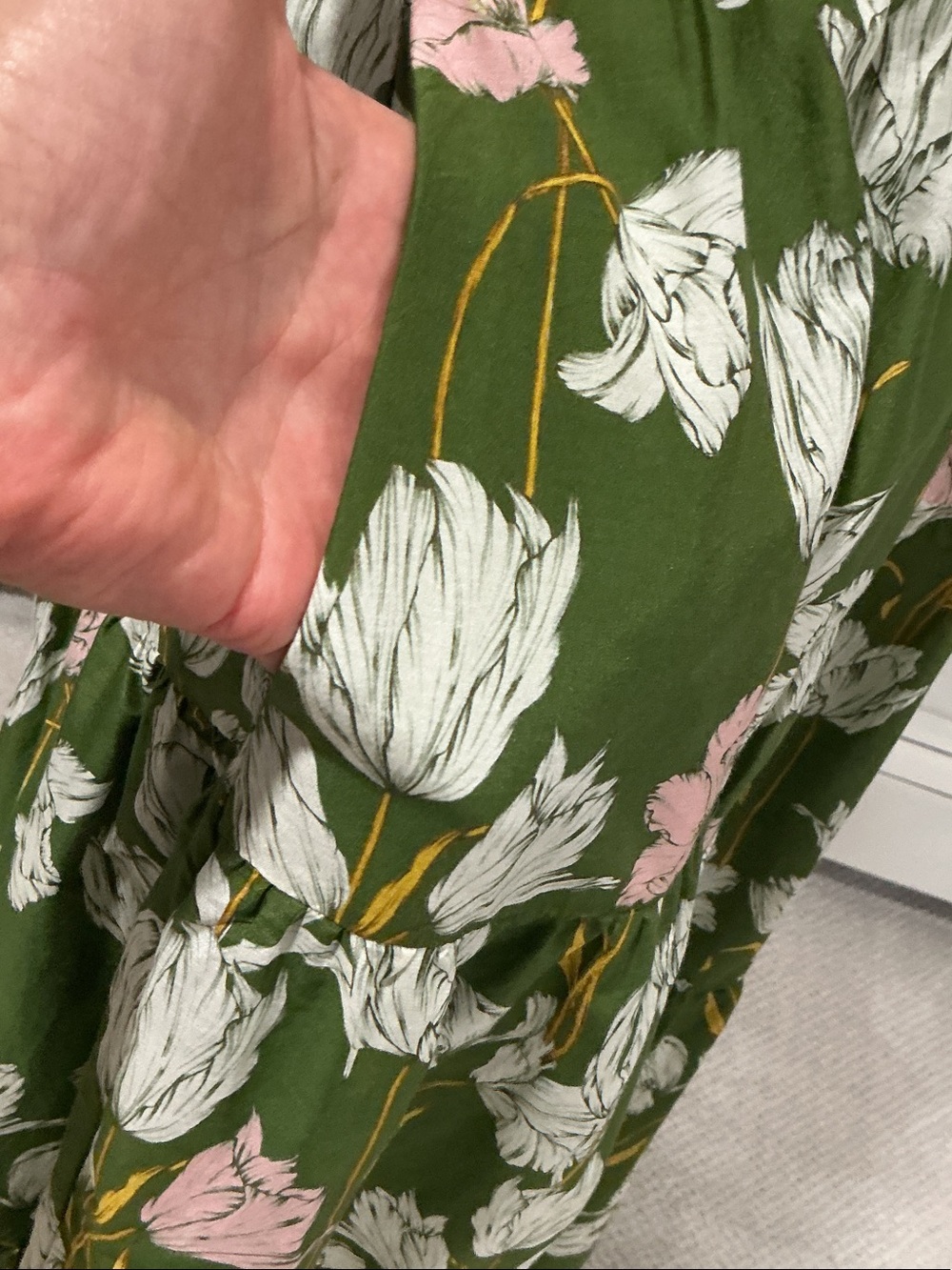 Trovata Olive Green Floral V-Neck Button Midi Dress - Picture 9 of 11